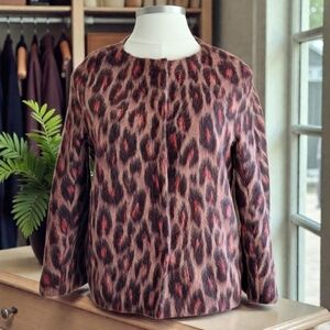 Les Copains Italy Leopard Animal Print 100% Wool Luxury Coat See Measurements
